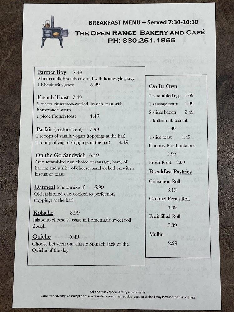 The Open Range Bakery Menu image 3